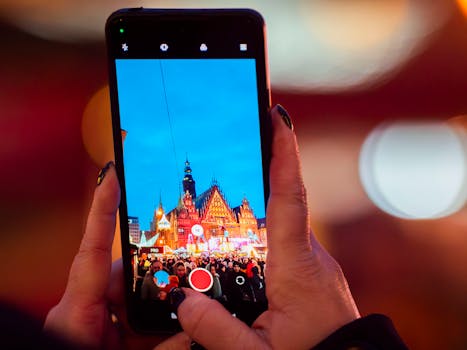 Free stock photo of camera phone, christmas tree, city