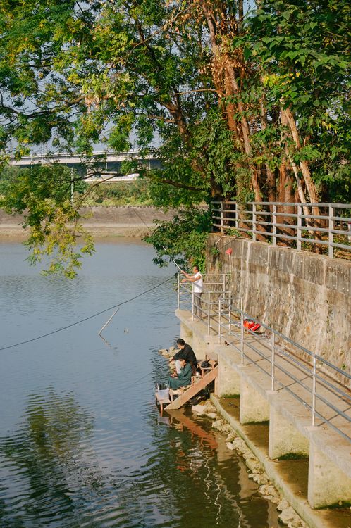 Fishing By Riverside Relaxed Fishing at Riverside on a Sunny Day · Free Stock Photo