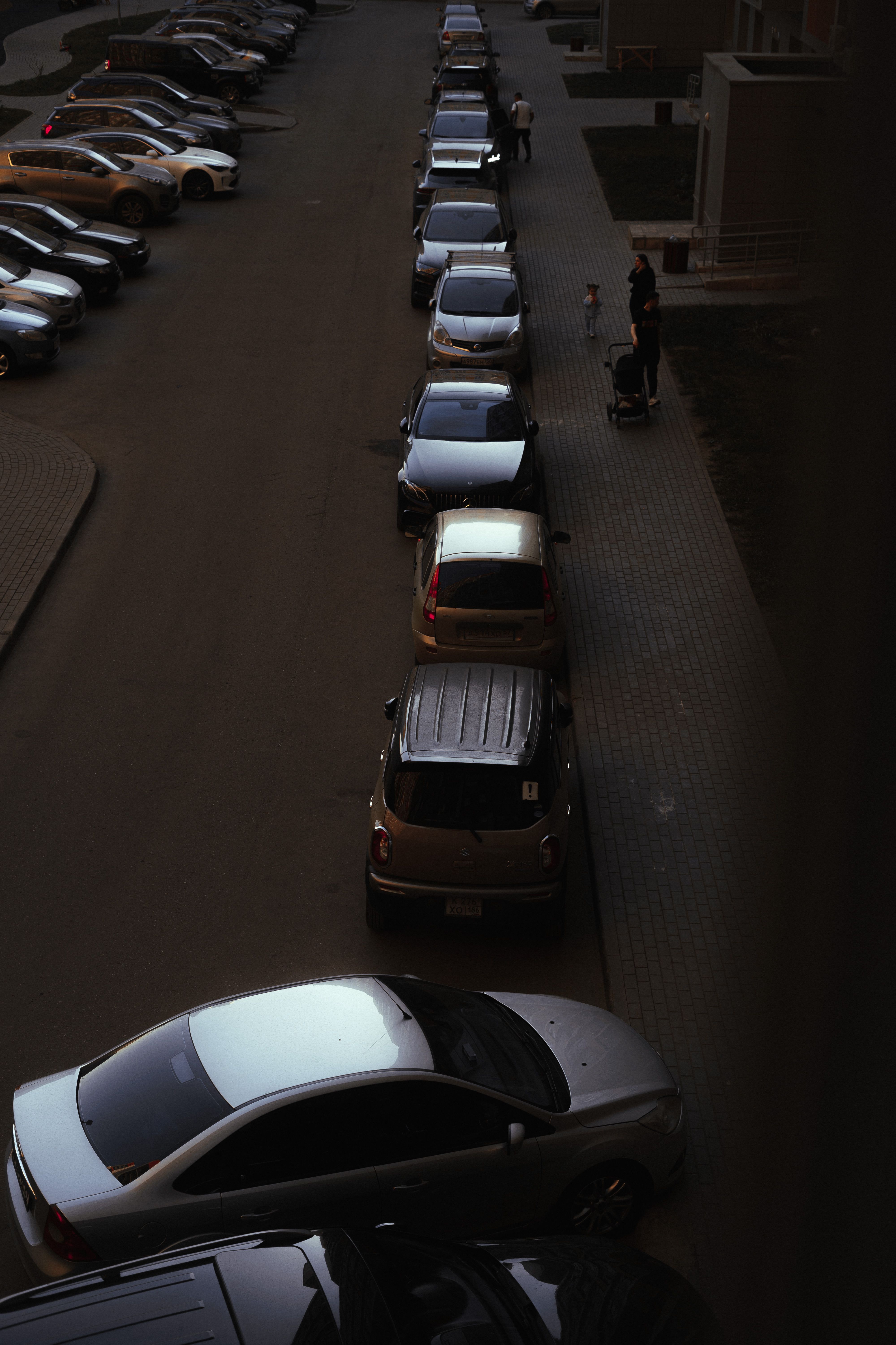 Aerial View of Cars Parked in Urban Street · Free Stock Photo