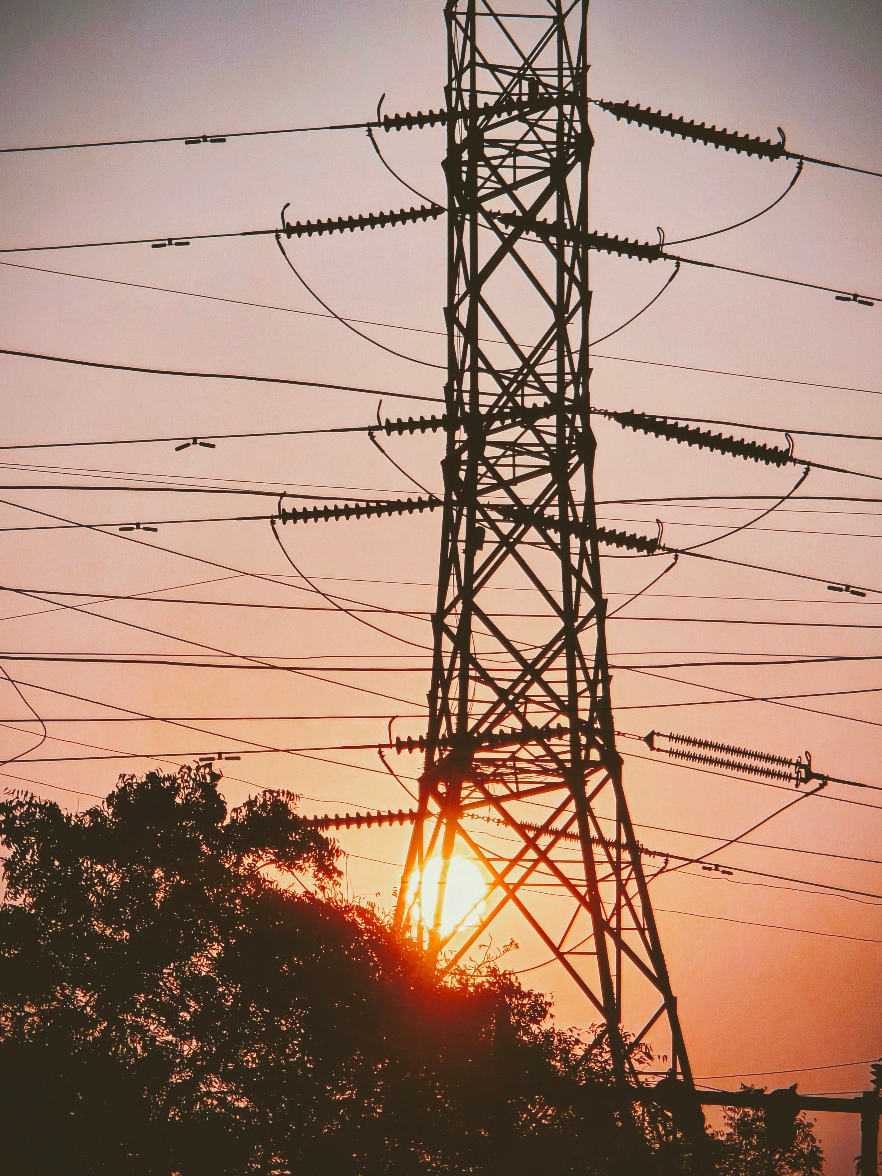 Sunset Behind Power Lines Silhouette · Free Stock Photo