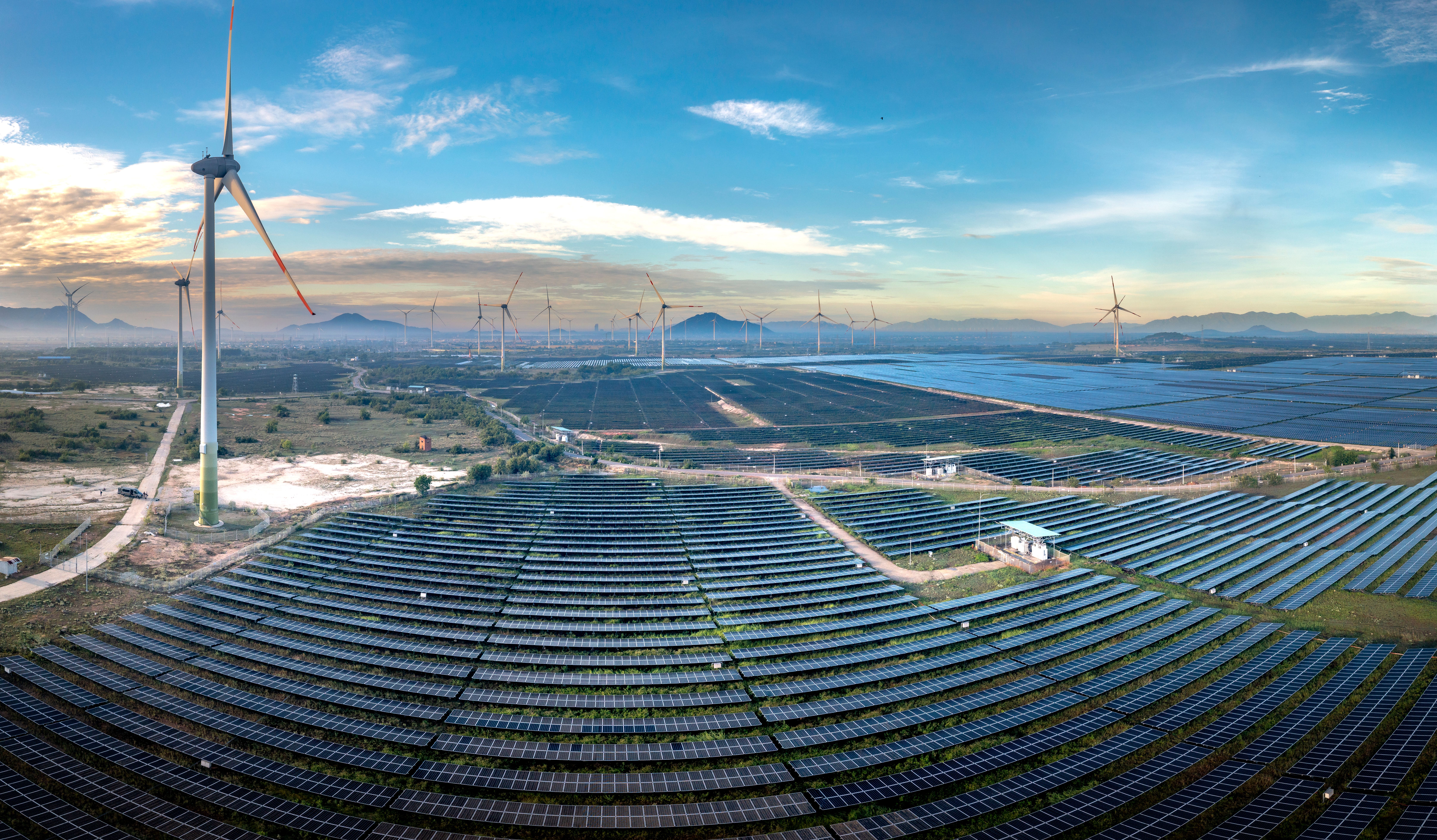 Aerial View of Solar and Wind Energy Farm in Vietnam · Free Stock Photo