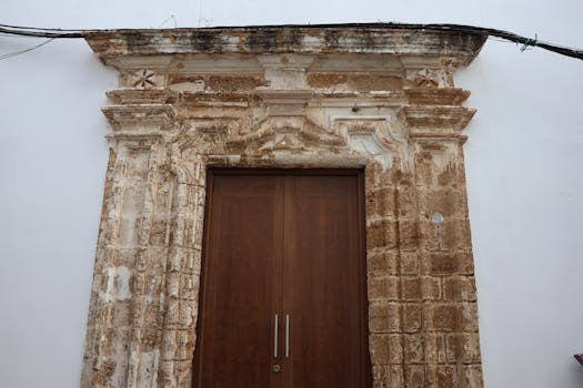 A detailed view of a weathered historical archway in Puerto Real, capturing the timeless architecture.