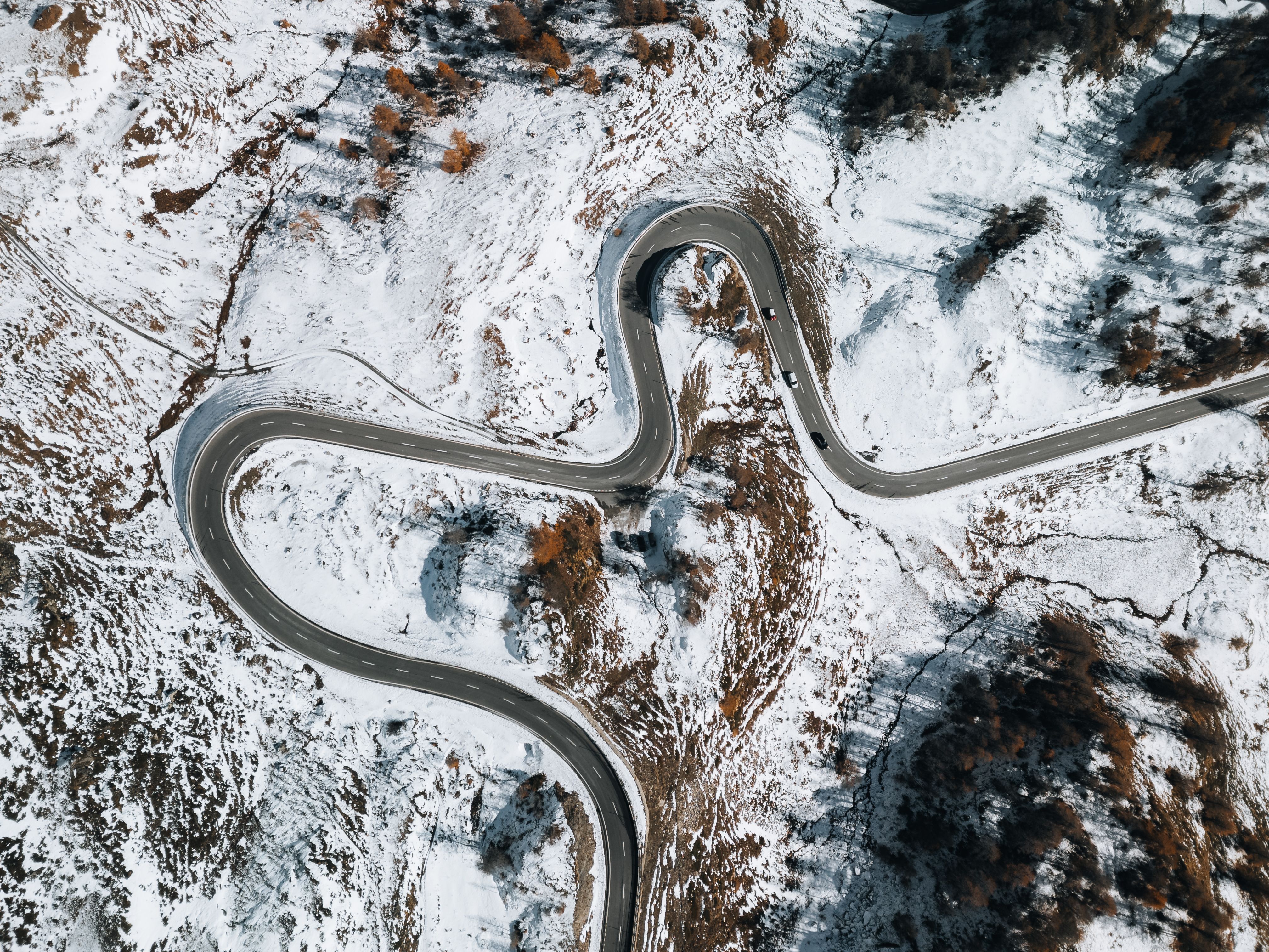 Aerial View of Snowy Mountain Road in Italy · Free Stock Photo
