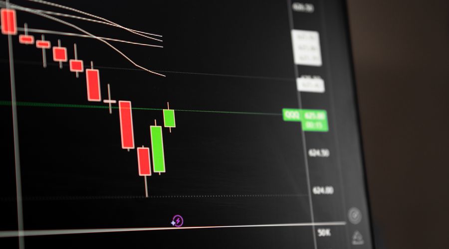 Close-up of a candlestick chart showing price action and market structure zones