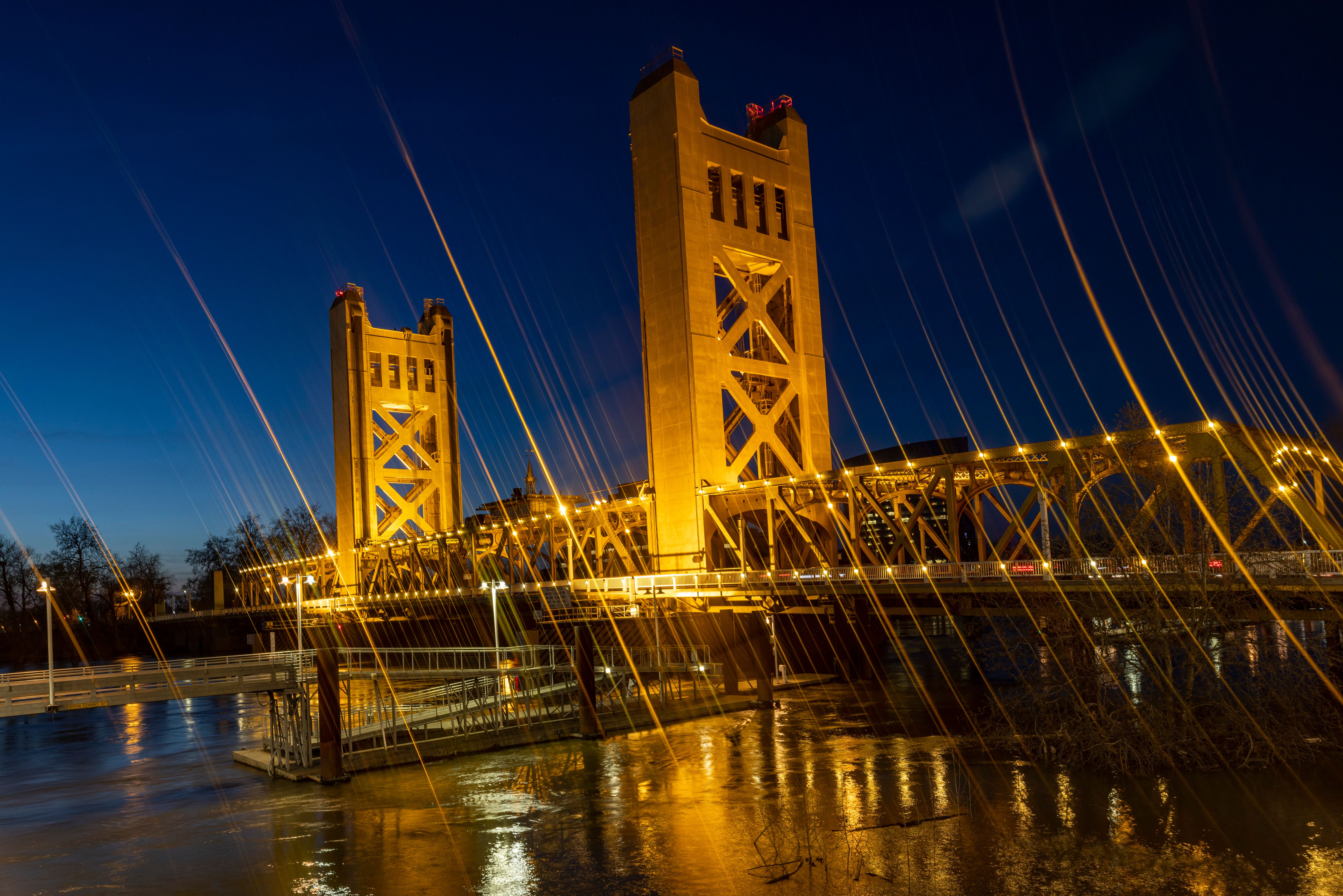 Sacramento Tower Bridge at Night with Light Trails · Free Stock Photo