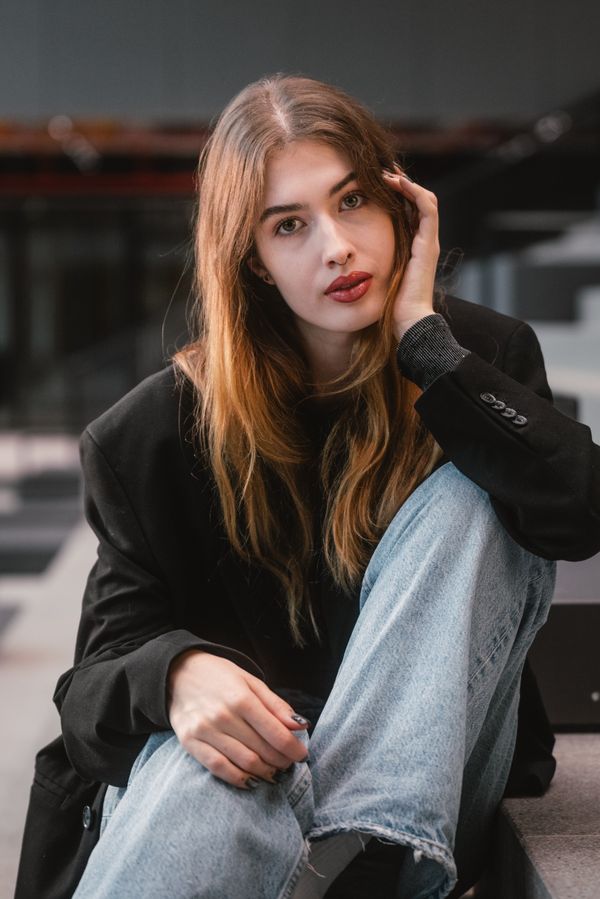 Woman in dressed-up denim for evening