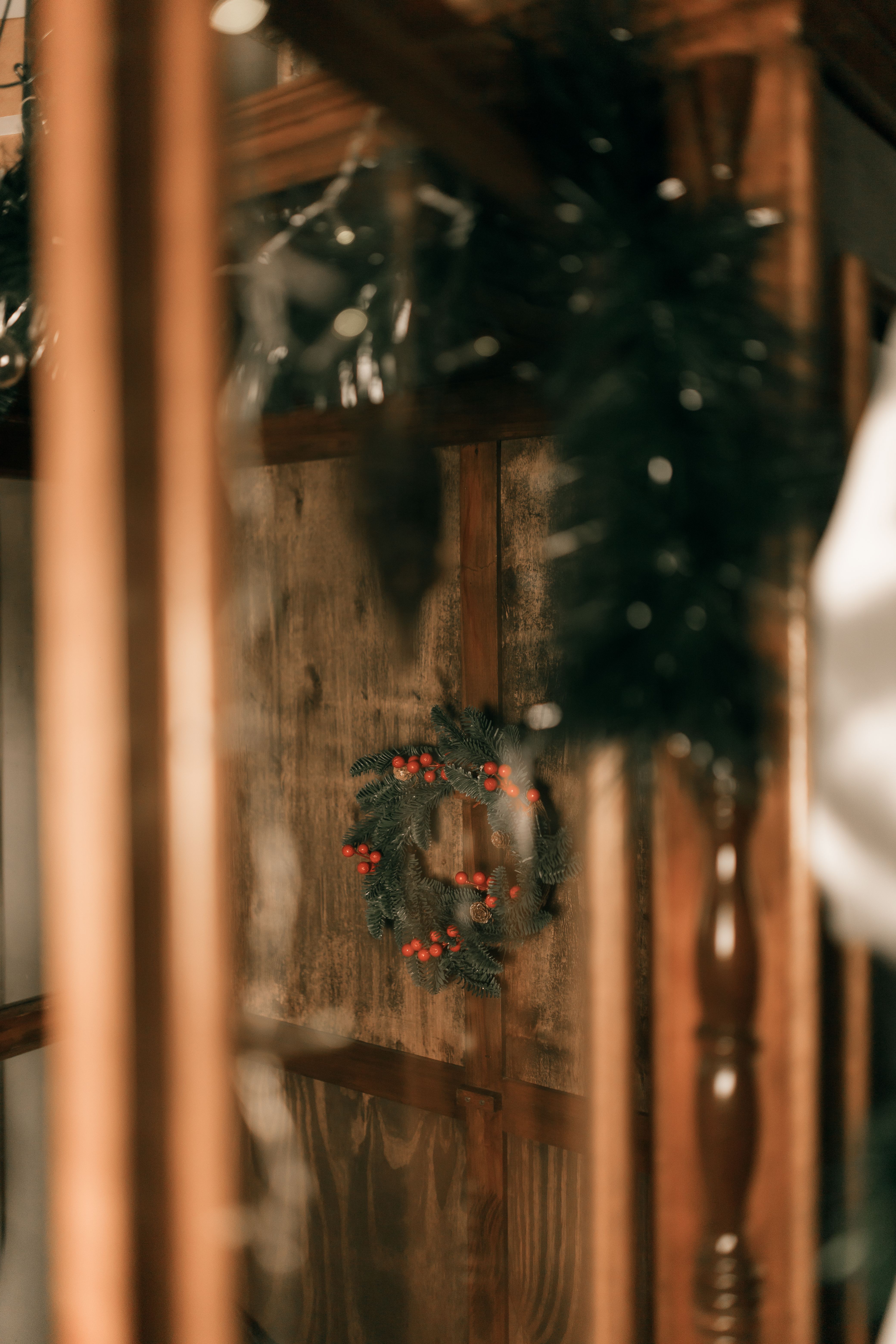 Festive holiday wreath on a door