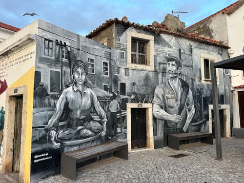 Free Explore cultural heritage through this captivating street art mural in Sesimbra, Portugal. Stock Photo