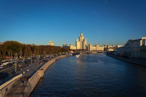 Free Picturesque view of the Kotelnicheskaya Embankment Building in Moscow at sunset. Stock Photo