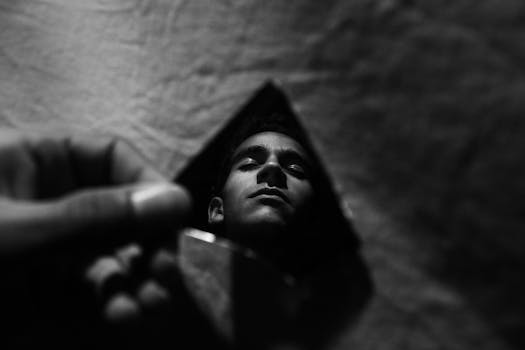 一块破碎的玻璃捕捉到了喜怒无常的黑白肖像倒影