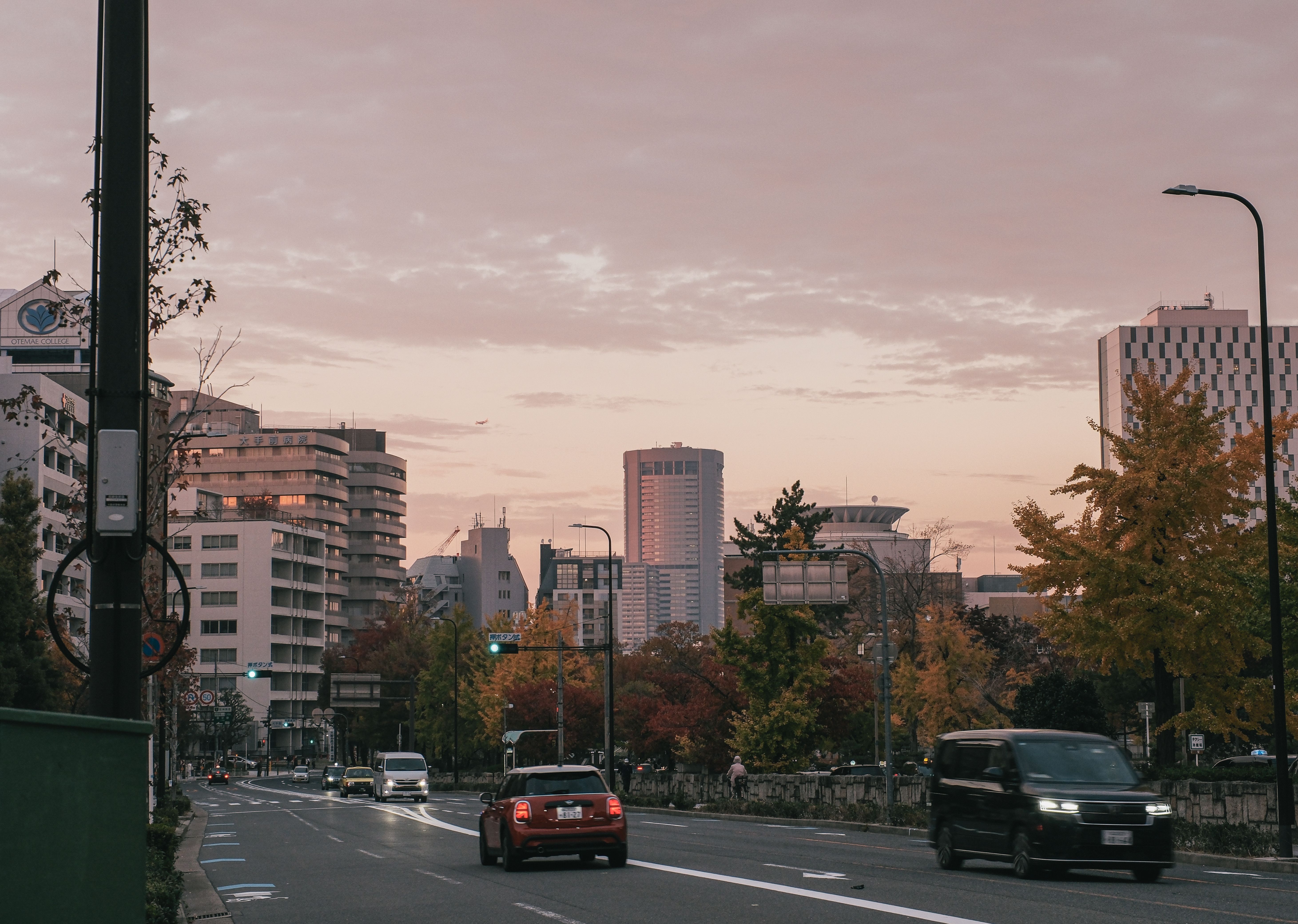 Urban Autumn Scene with City Skyline at Sunset · Free Stock Photo