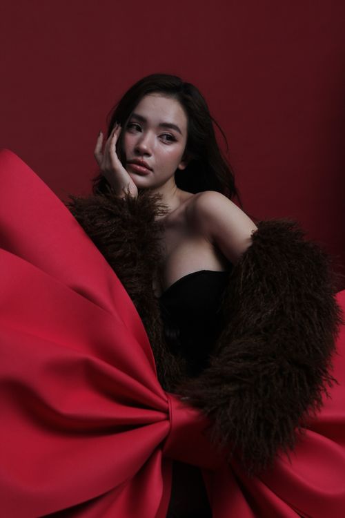 Elegant Portrait of a Woman in Red Background · Free Stock Photo