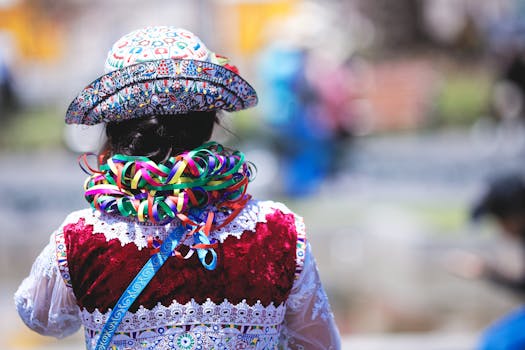Vibrant traditional attire at a lively parade in Arequipa, Peru, showcasing cultural heritage.
