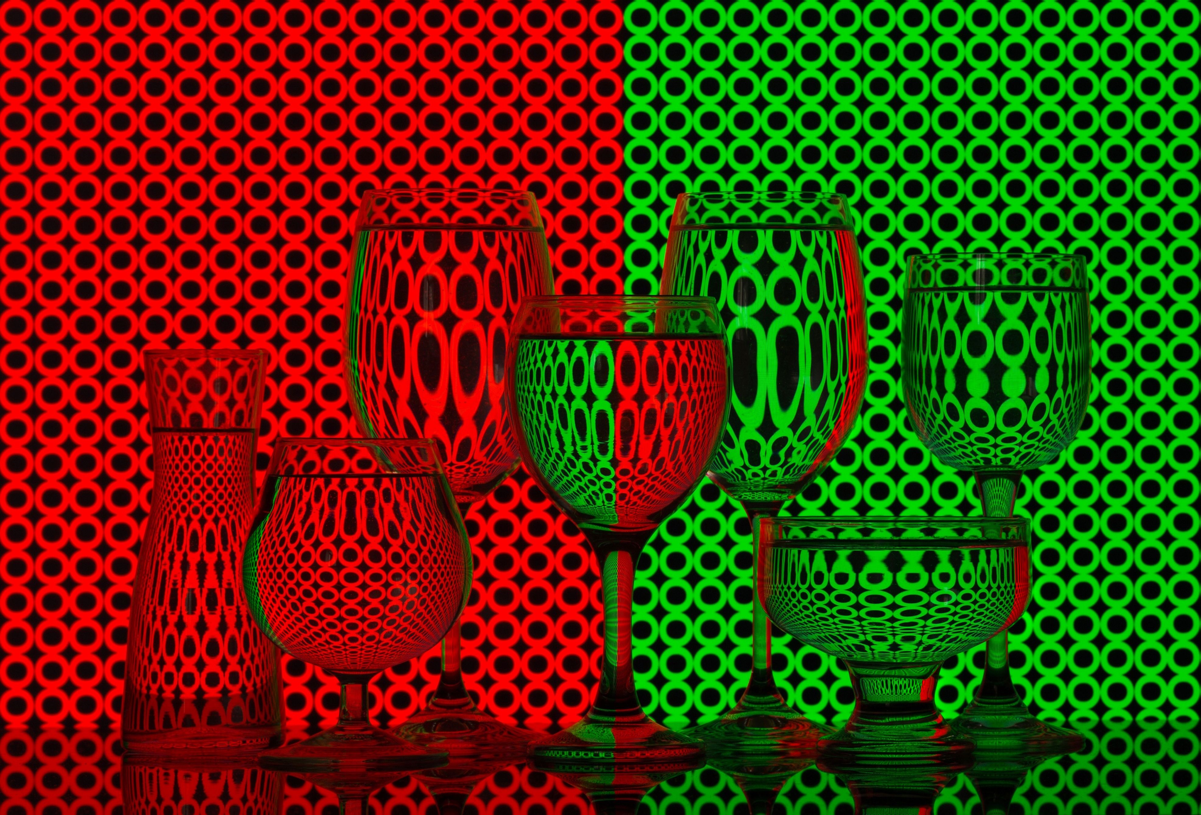 Colorful Glassware with Geometric Background · Free Stock Photo
