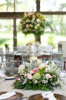 Stunning floral centerpiece and candles at a wedding in São Paulo, Brazil.