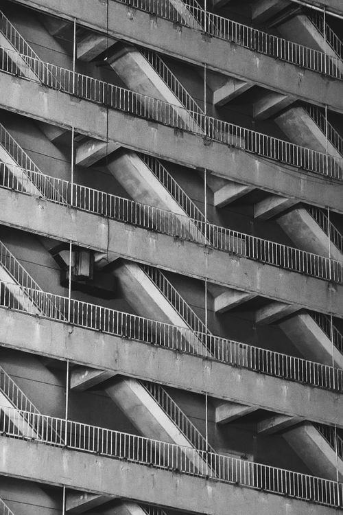 Free Black and white photo of an exterior staircase in Taipei showcasing urban geometry. Stock Photo
