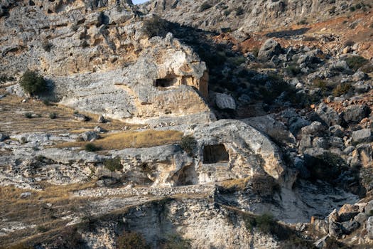 Scenic view of historic rock formations in Gaziantep, capturing natural beauty and history.