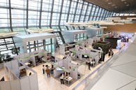 Modern Trade Show Exhibition with Busy Attendees