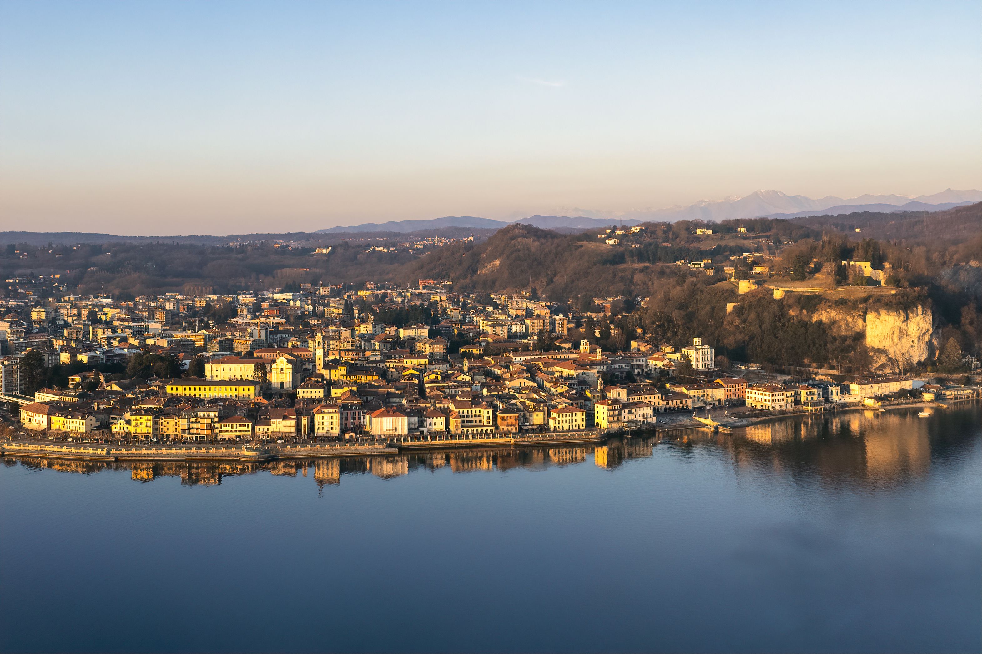 aerial-view-of-arona-italy-at-sunset-free-stock-photo