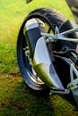 Close-Up of Modern Motorcycle Wheel and Exhaust