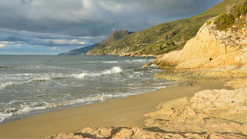 Free Explore the stunning coastline of Farinole, Corsica with its beautiful beaches and rugged landscapes. Stock Photo