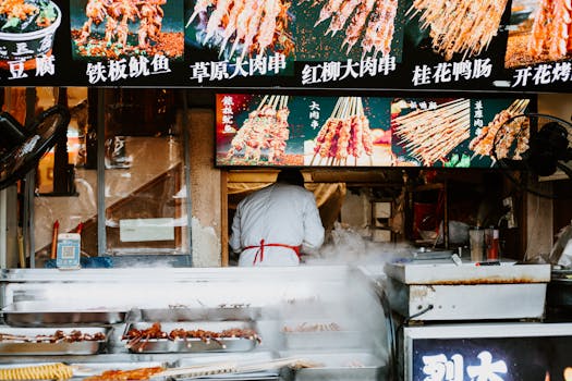 Vibrant street food scene in Nanjing, showcasing local culinary culture and daily life.
