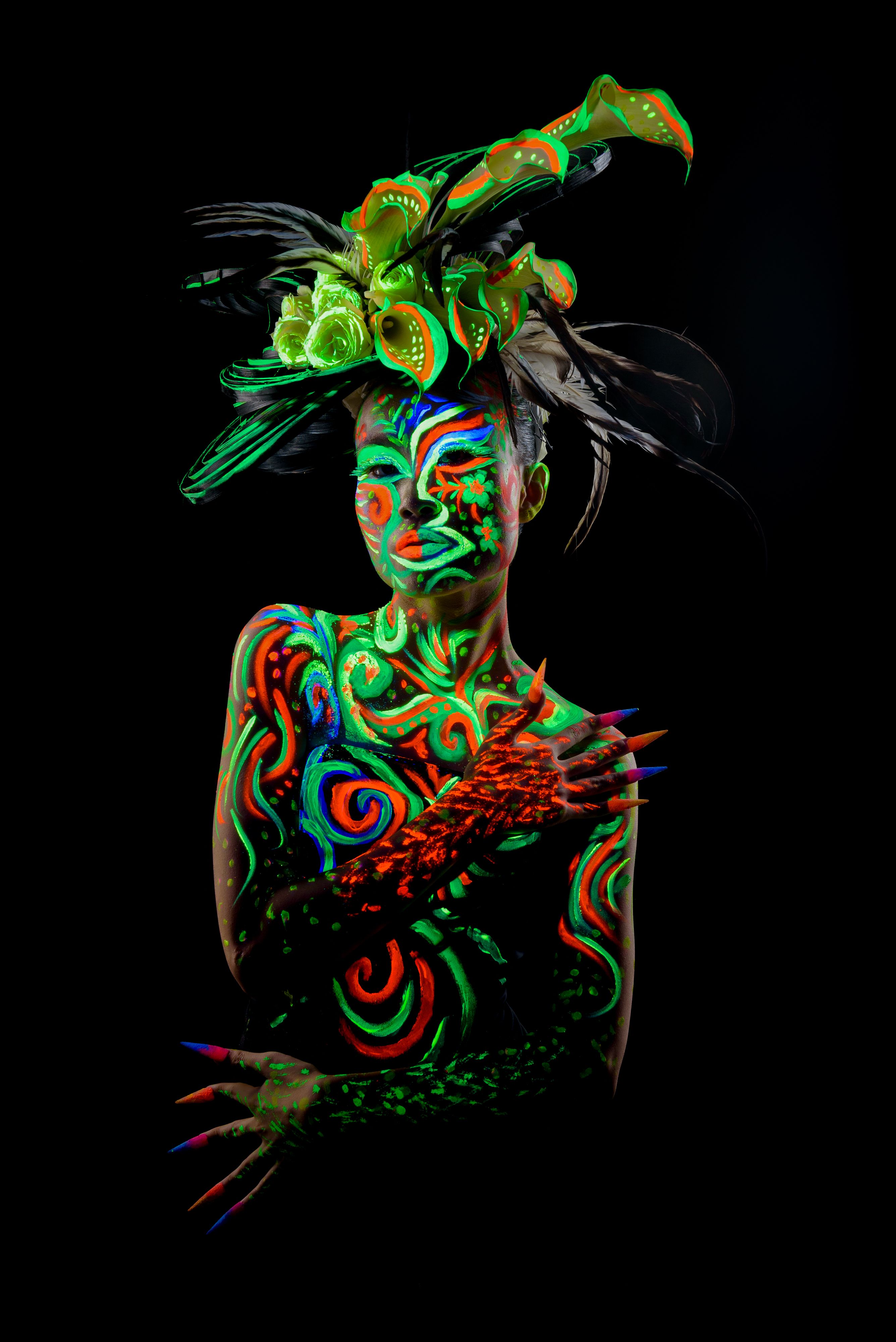 Vibrant Body Art Portrait with Neon Colors · Free Stock Photo