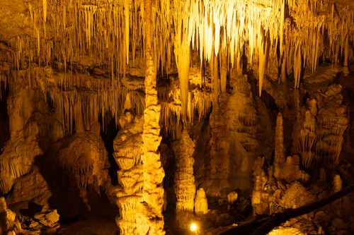 Free Explore intricate stalactite and stalagmite formations in a cave near Jerusalem, Israel. Stock Photo