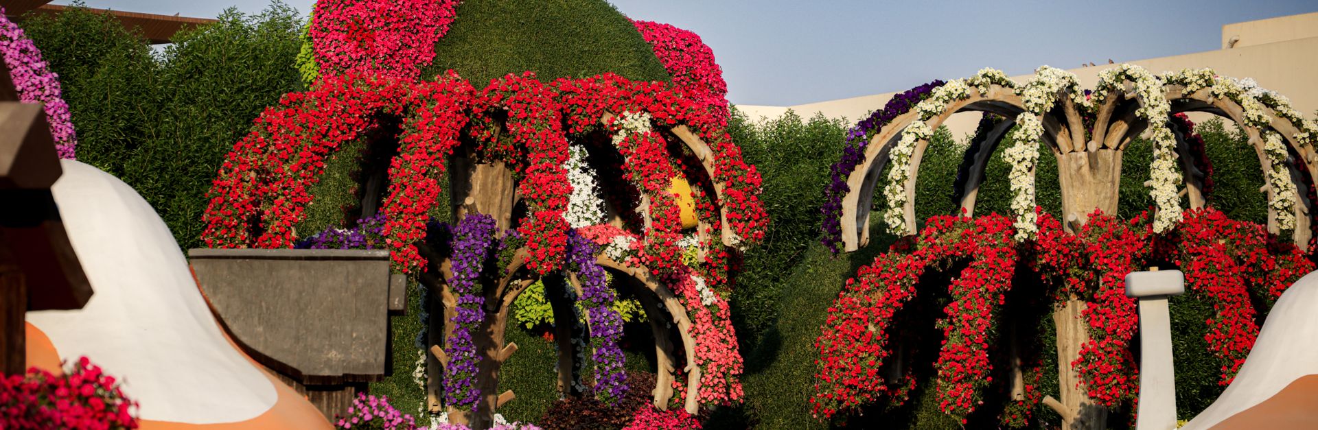 A breathtaking garden with colorful flower arrangements and creative landscaping design.