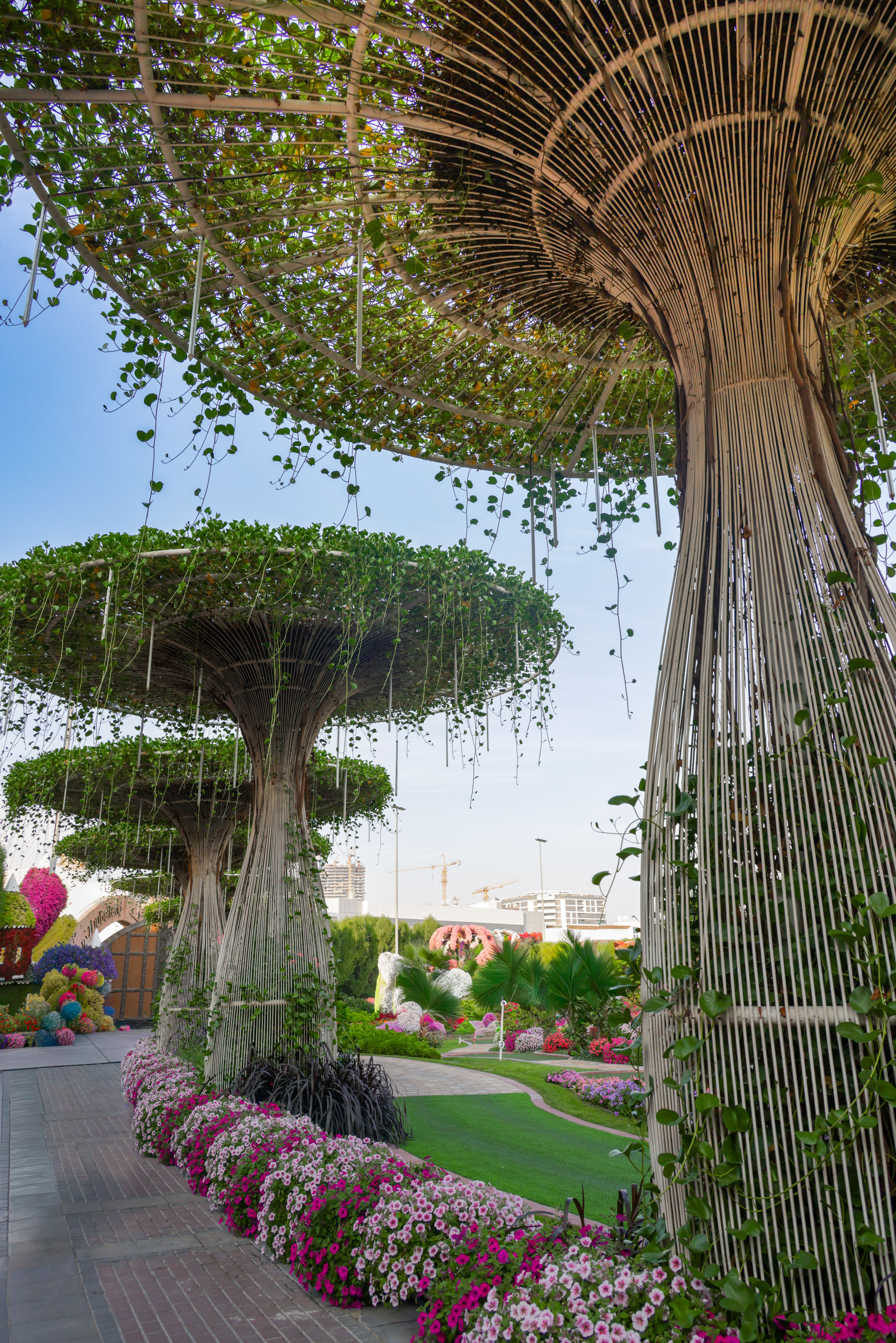 Enchanting Garden with Artistic Tree Structures · Free Stock Photo