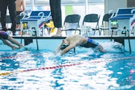 Dynamic Competitive Swimming Race Action Shot