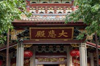 Traditional Chinese Temple Entrance with Lanterns