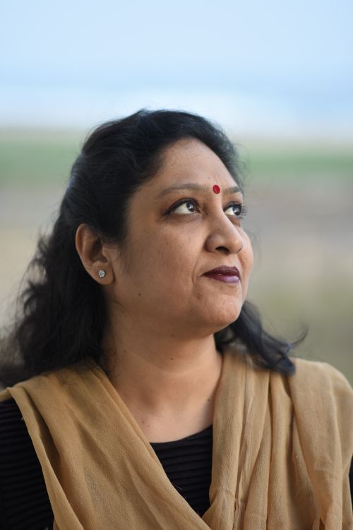Free A close-up portrait of a South Asian woman with a bindi, expressing contemplation in an outdoor setting. Stock Photo