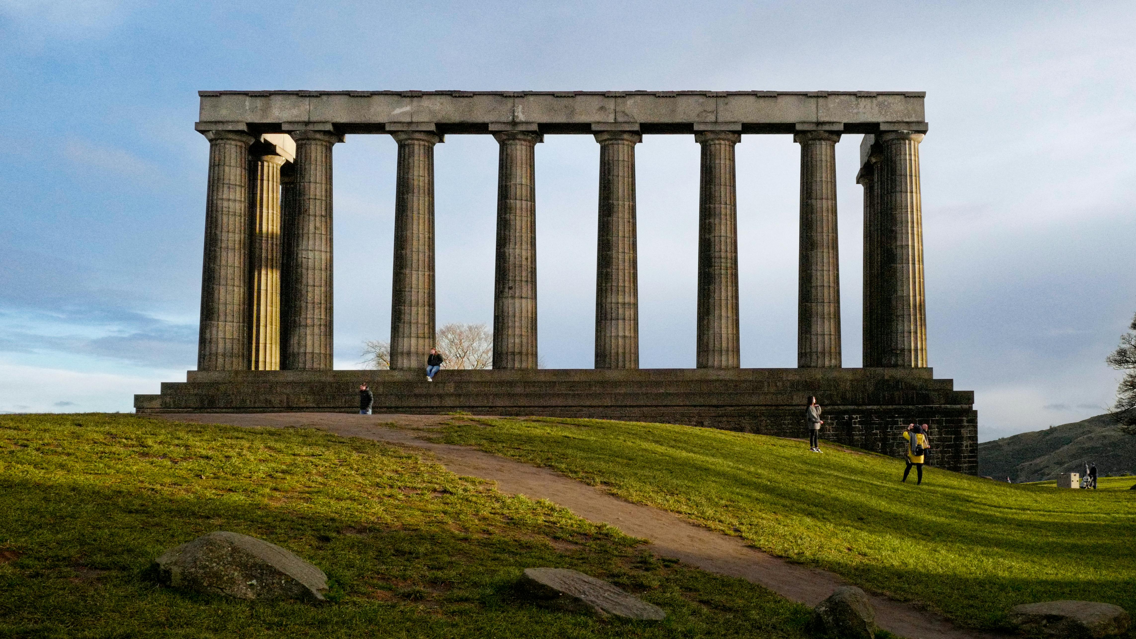View of the National Monument of Scotland on Calton Hill, Edinburgh.