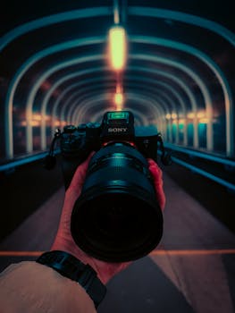 Capturing a vivid night shot in a London tunnel with moody neon lights.