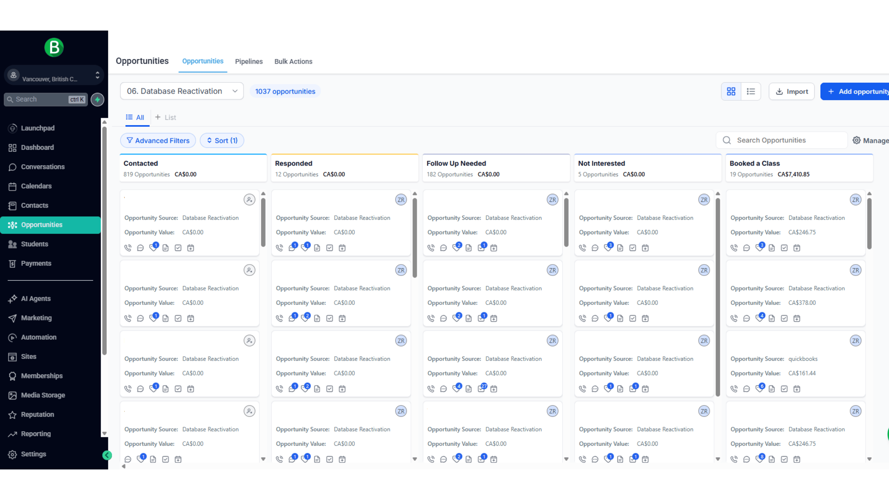 Performance dashboard tracking campaign metrics, conversion rates, and revenue generated