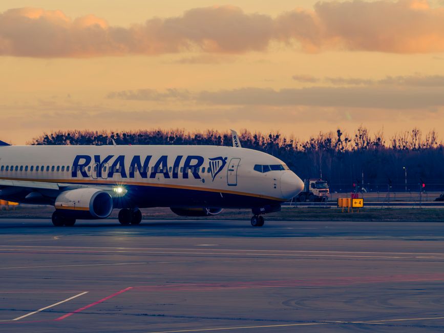 Ryanair aircraft on tarmac at Milan Malpensa Airport, Italy