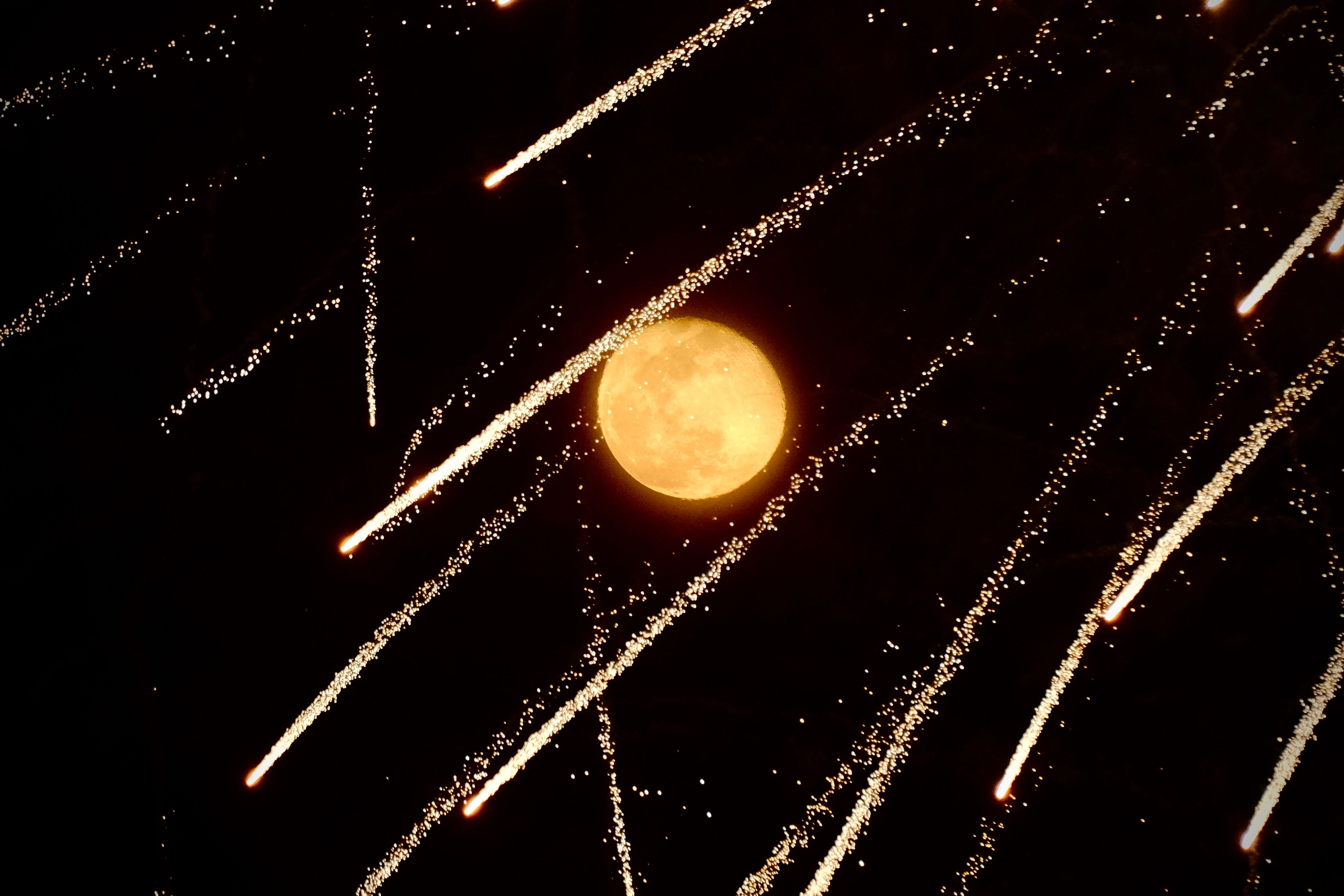 moon + fireworks