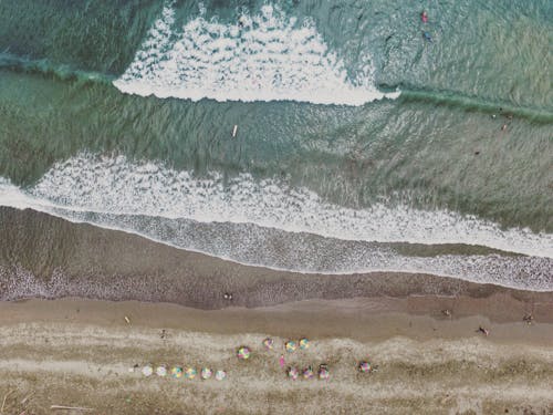 Aerial View of People on Beach