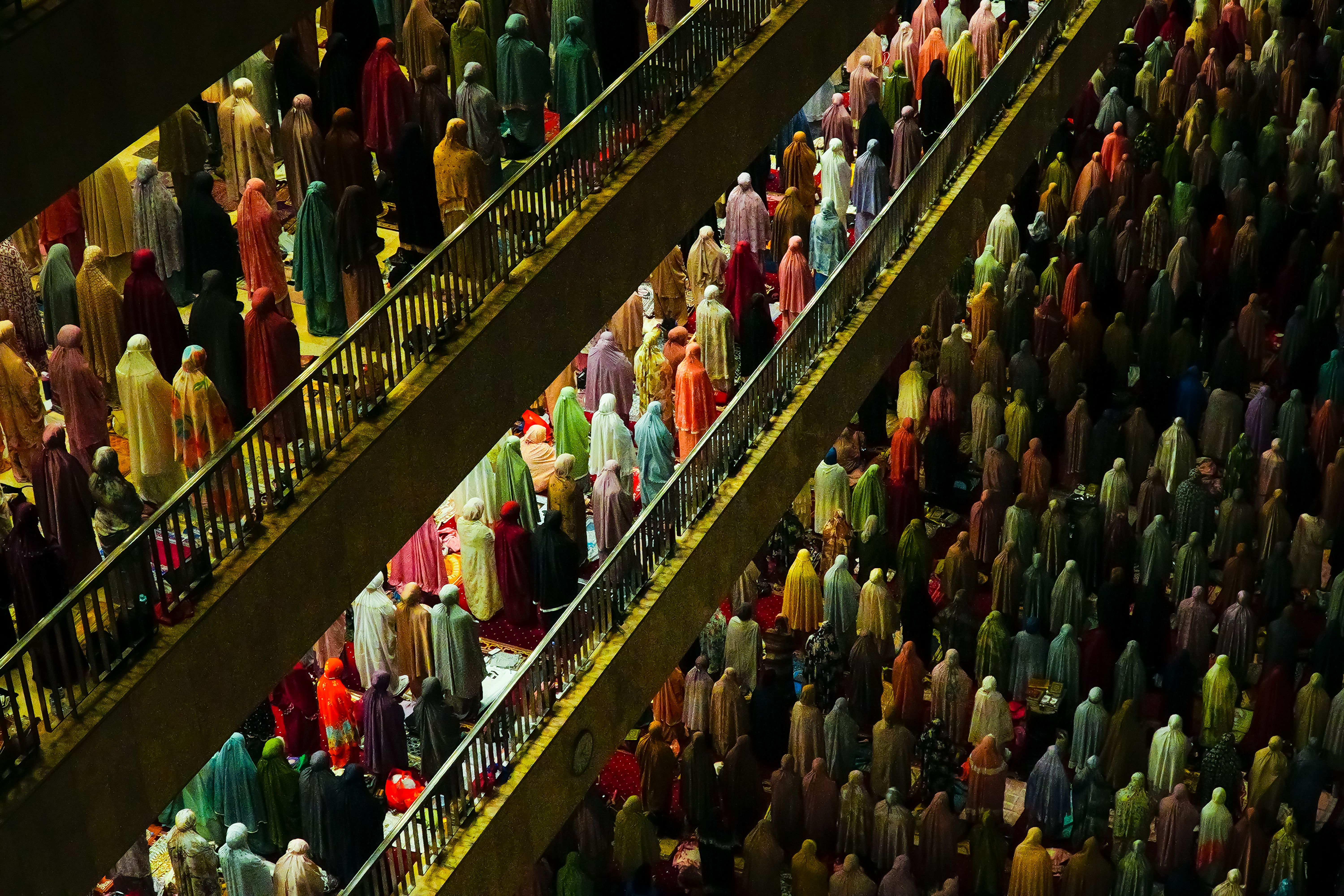 Colorful Prayer Gathering in Large Mosque · Free Stock Photo