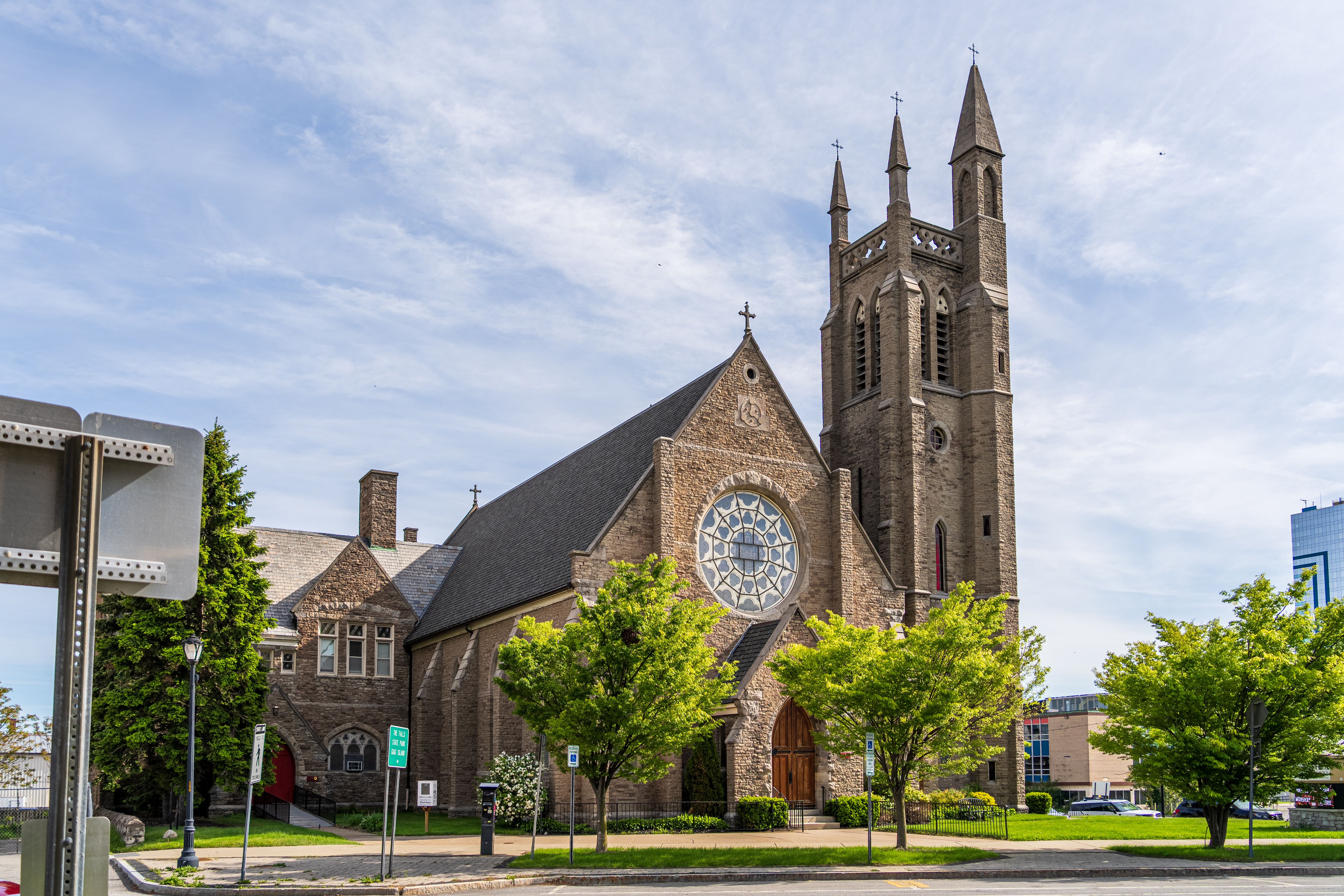 Explore the historic St. Peter's Episcopal Church in downtown Niagara Falls, NY on a sunny summer day.