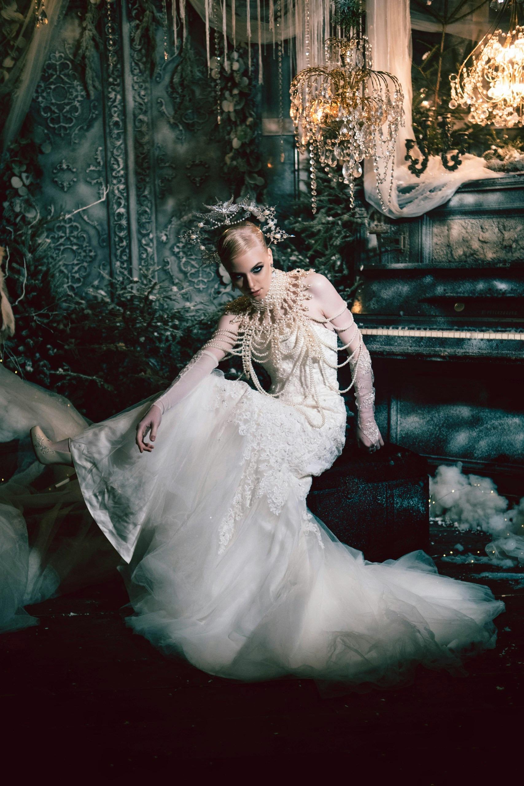 A Victorian-style bride in an ornate setting, showcasing elegance and sophistication.