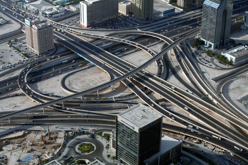 Aerial view of a highway interchange