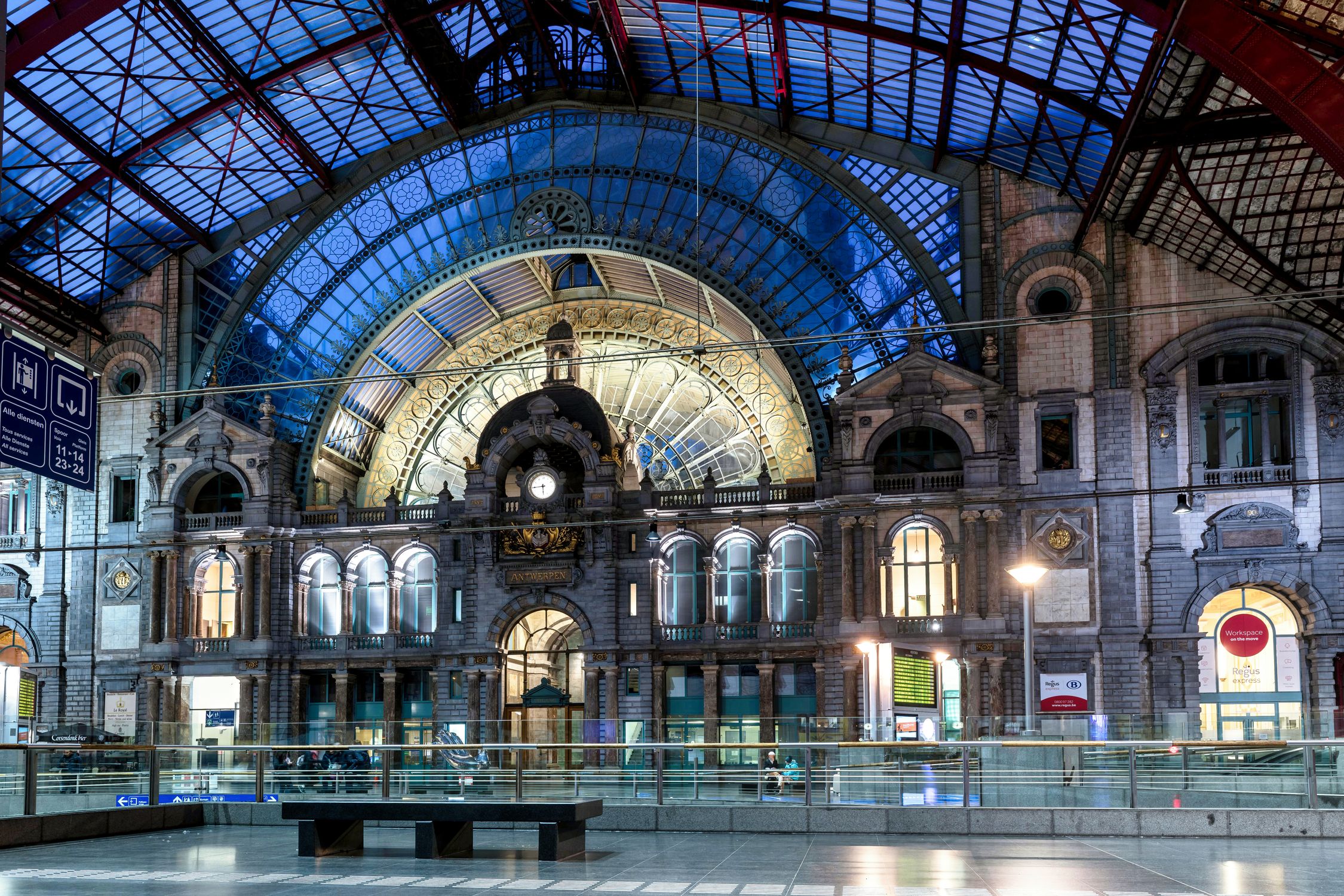 Historic Antwerpen Central Station Interior At Dusk Free Stock Photo historic-antwerpen-central-station-interior-at-dusk-free-stock-photo