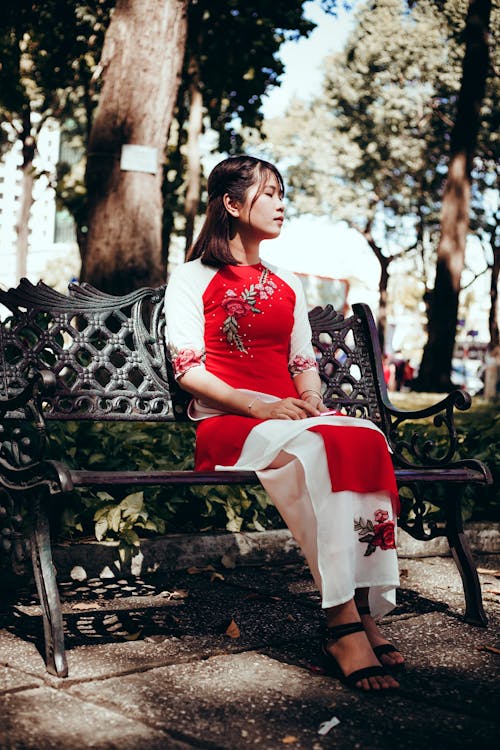 Women's Red and White Floral Dress