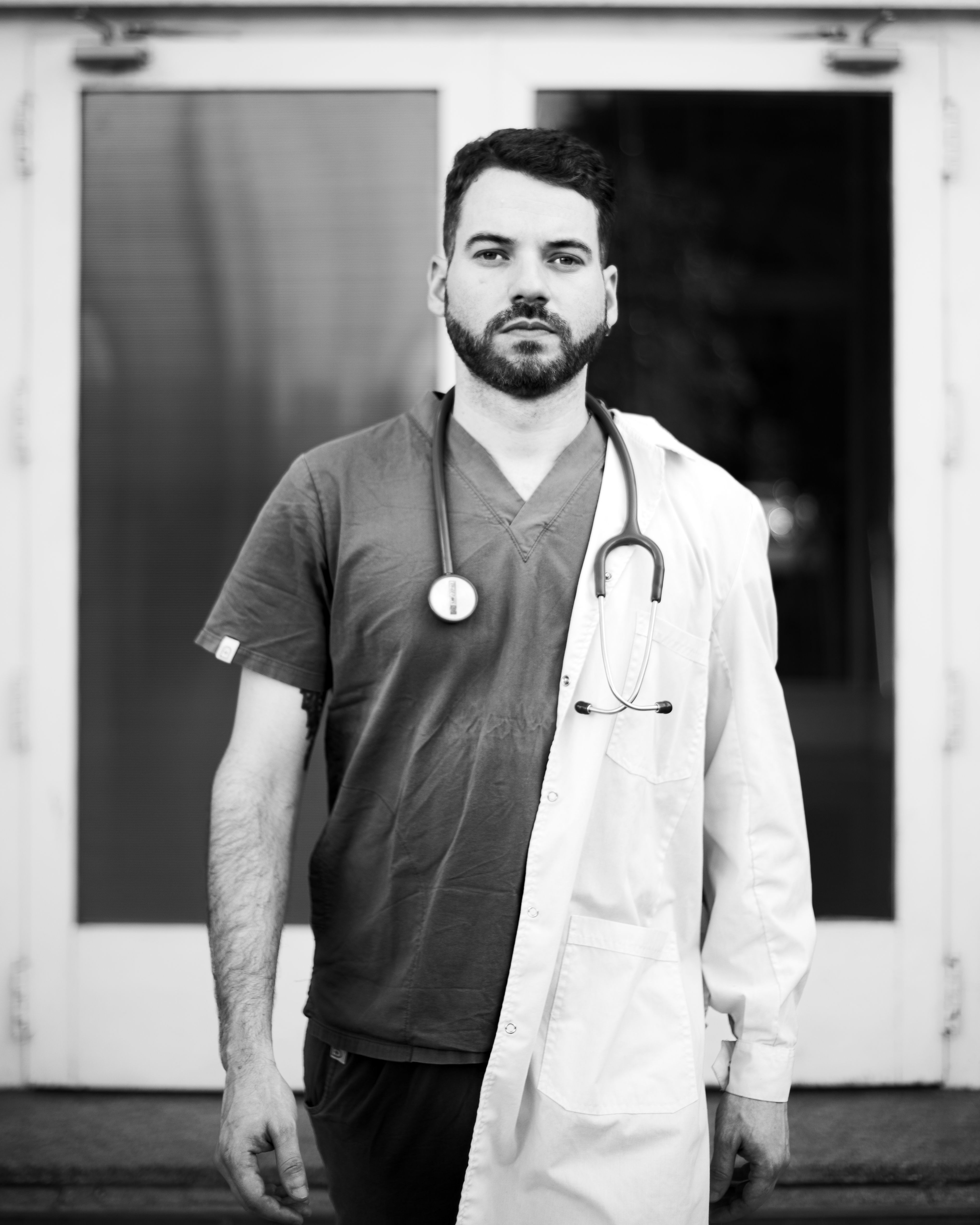 Black and White Portrait of a Doctor with Stethoscope · Free Stock Photo