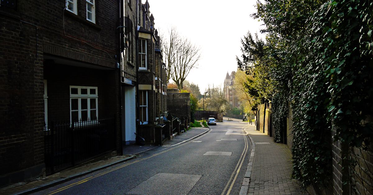 Explore the tranquil charm of a leafy street in Hampstead, London. Perfect for urban exploration.