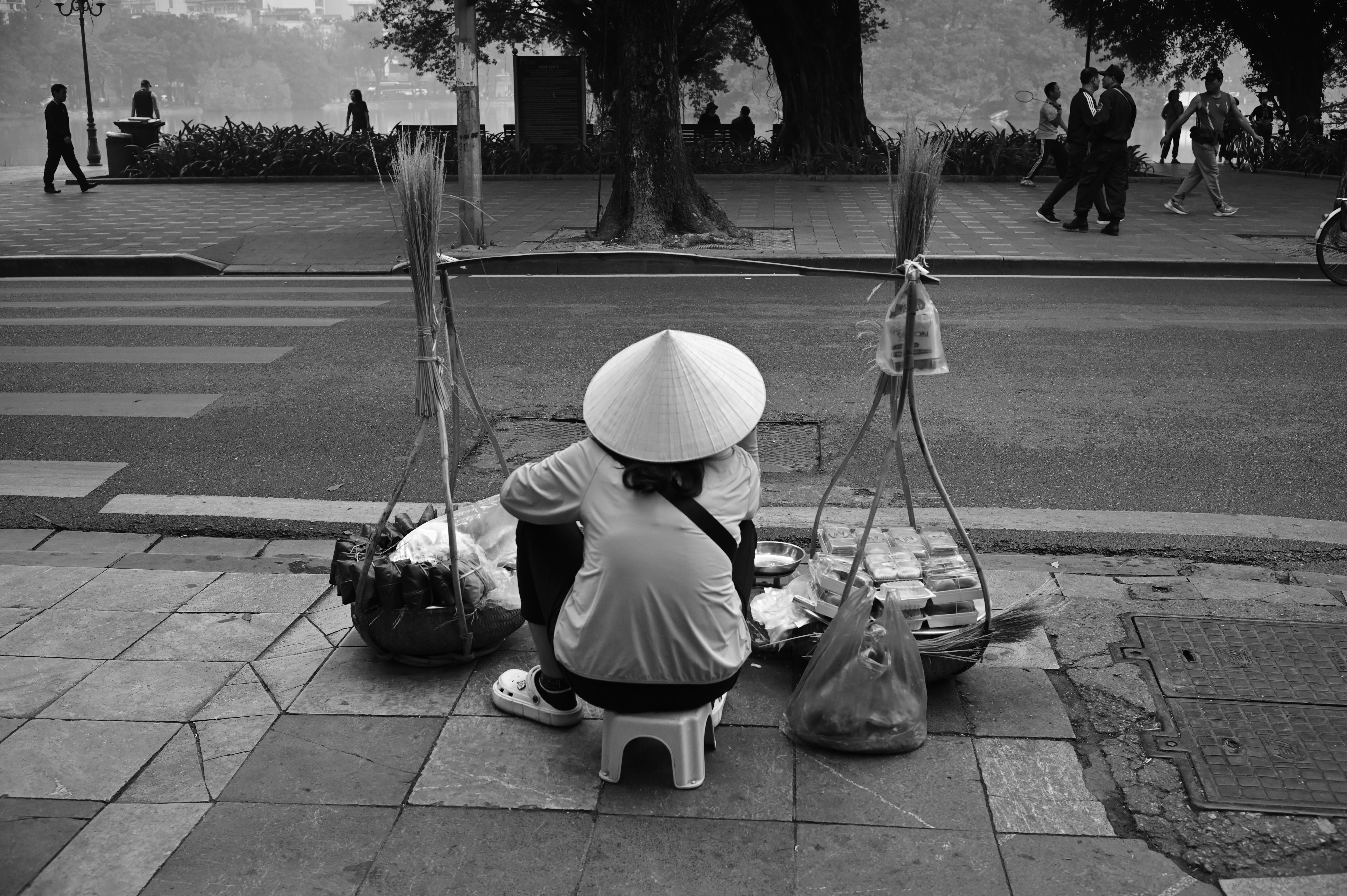 Street Vendors Selling Food in Black and White · Free Stock Photo