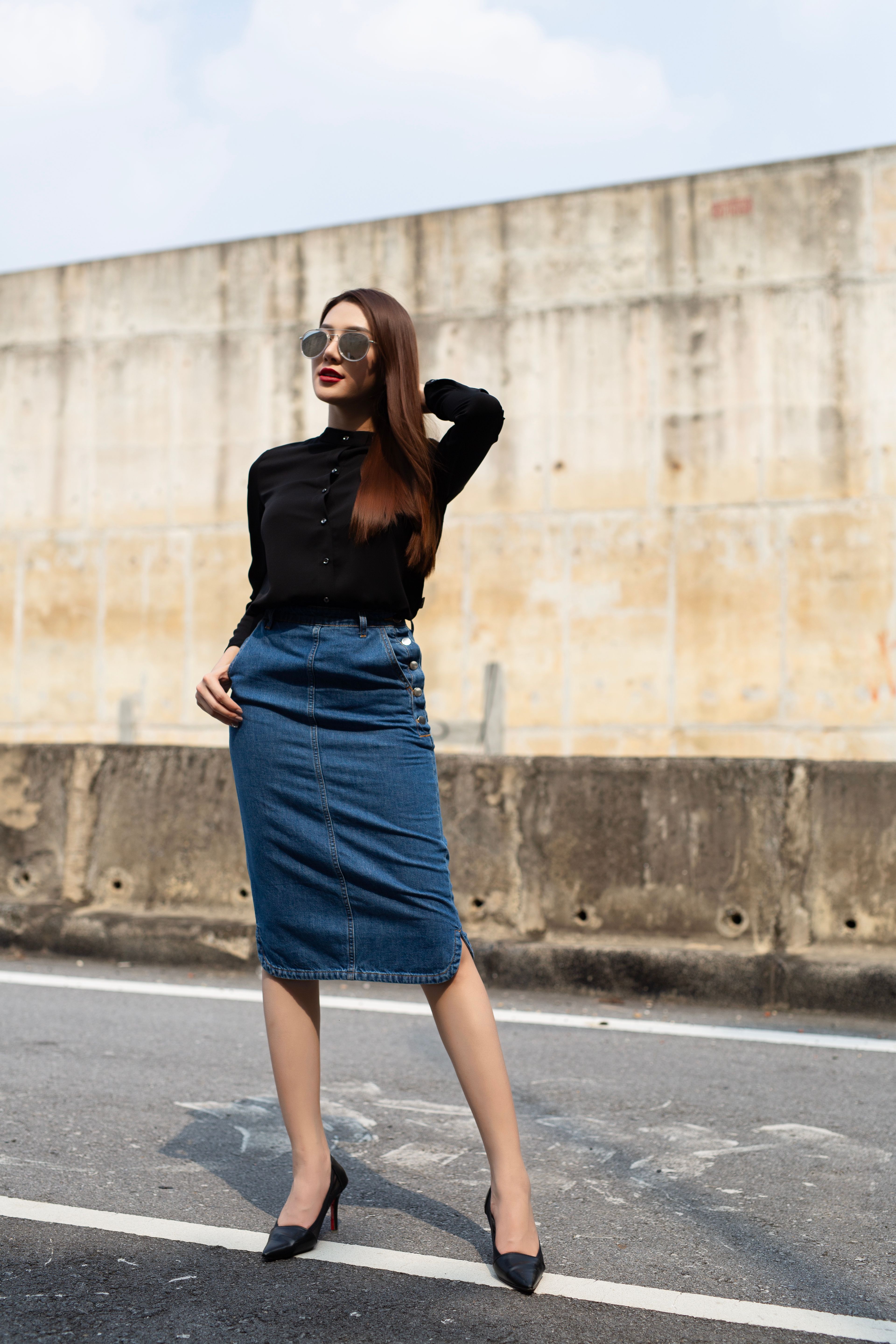 Saia Jeans Longa