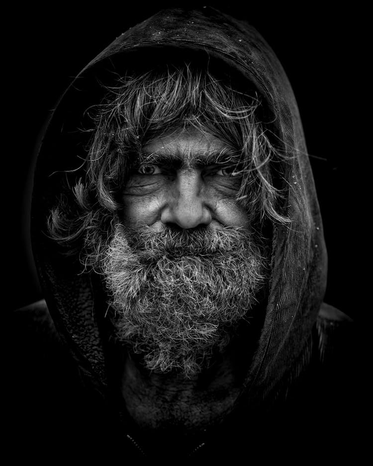 Bearded Man Grey Scale Illustration